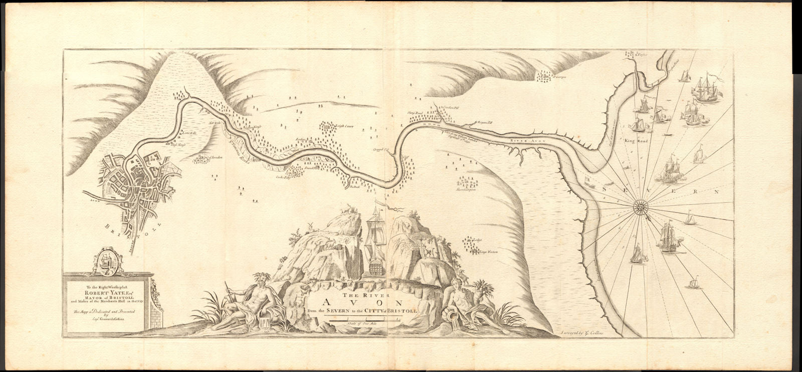 'The River Avon from the Severn to the Citty of Bristoll'. COLLINS c1774 map